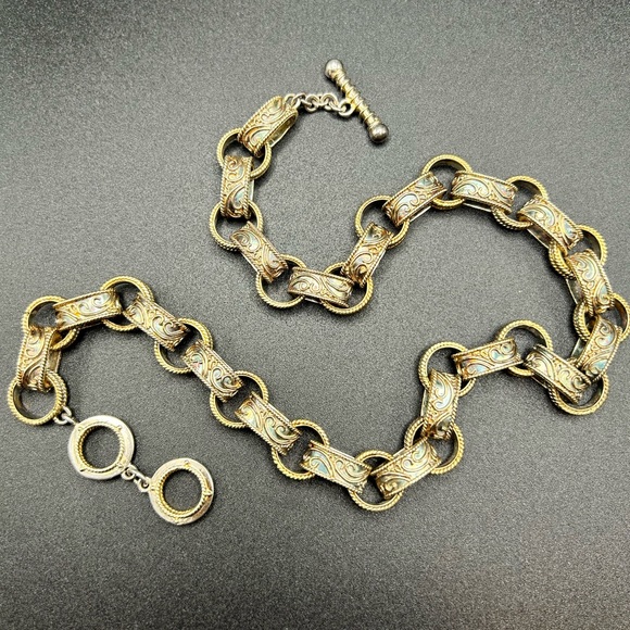 Gorgeous!! Artisan made 925 Sterling Silver Large Link Scroll work Necklace #854 - Picture 1 of 11